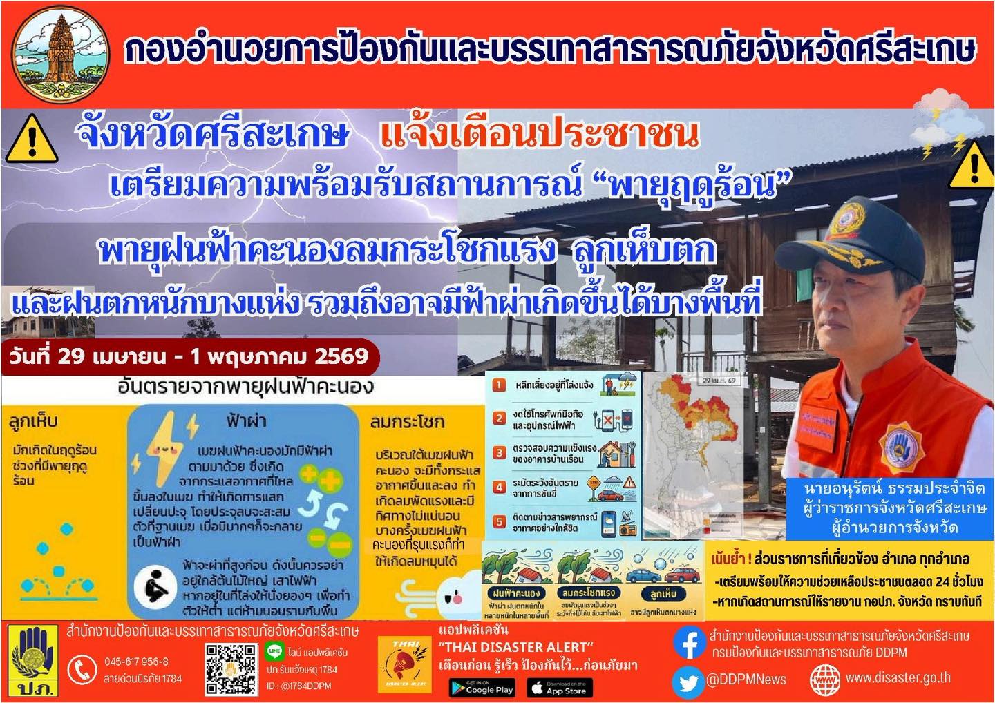 ประชาสัมพันธ์เทศบาลตำบลกันทรอม เรื่อง แจ้งเตือนประชาชนเตรียมความพร้อมรับสถานการณ์